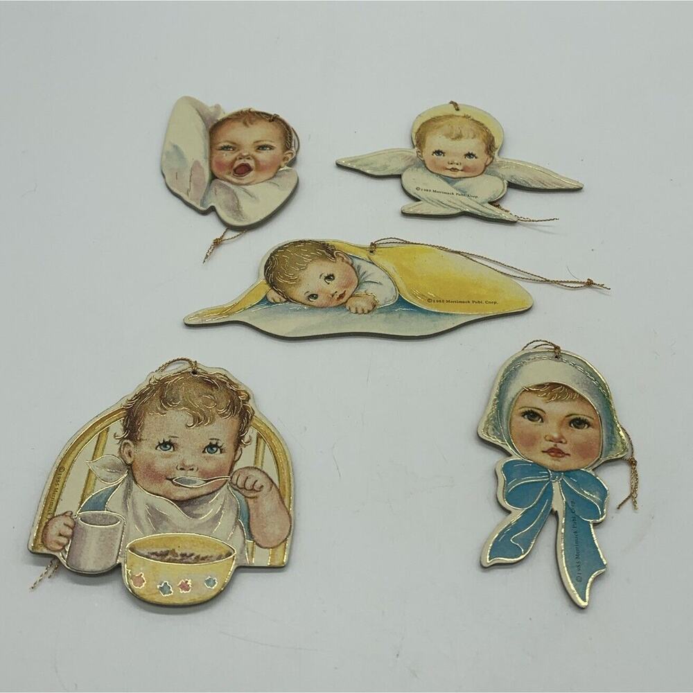 VINTAGE Lot Of 5 Die Cut 1985 Merrimack Publishing Babies Ornaments EUC